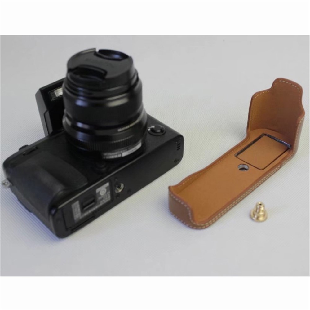 PU Leather Half Bottom Camera Protective Cover for Fujifilm X-E3 - Brown-2