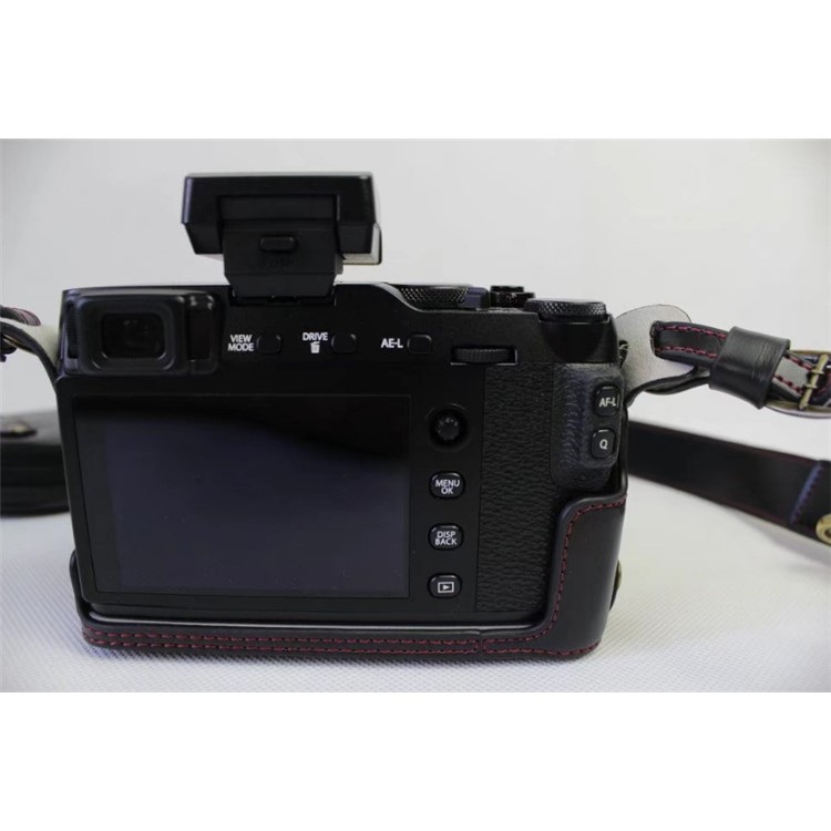 PU Leather Protective Case + Strap + Camera Lens Bag for Fujifilm X-E3 (Long-focus Edition) Camera - Black-19
