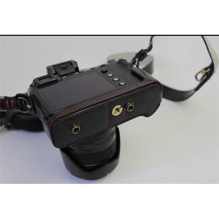 PU Leather Protective Case + Strap + Camera Lens Bag for Fujifilm X-E3 (Long-focus Edition) Camera - Black-21