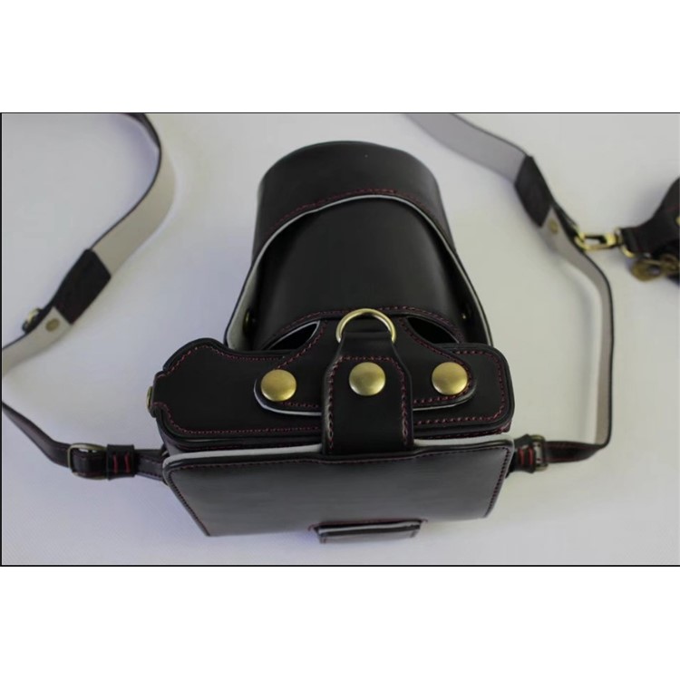 PU Leather Protective Case + Strap + Camera Lens Bag for Fujifilm X-E3 (Long-focus Edition) Camera - Black-7