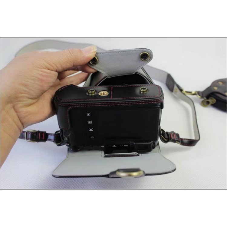 PU Leather Protective Case + Strap + Camera Lens Bag for Fujifilm X-E3 (Long-focus Edition) Camera - Black-9