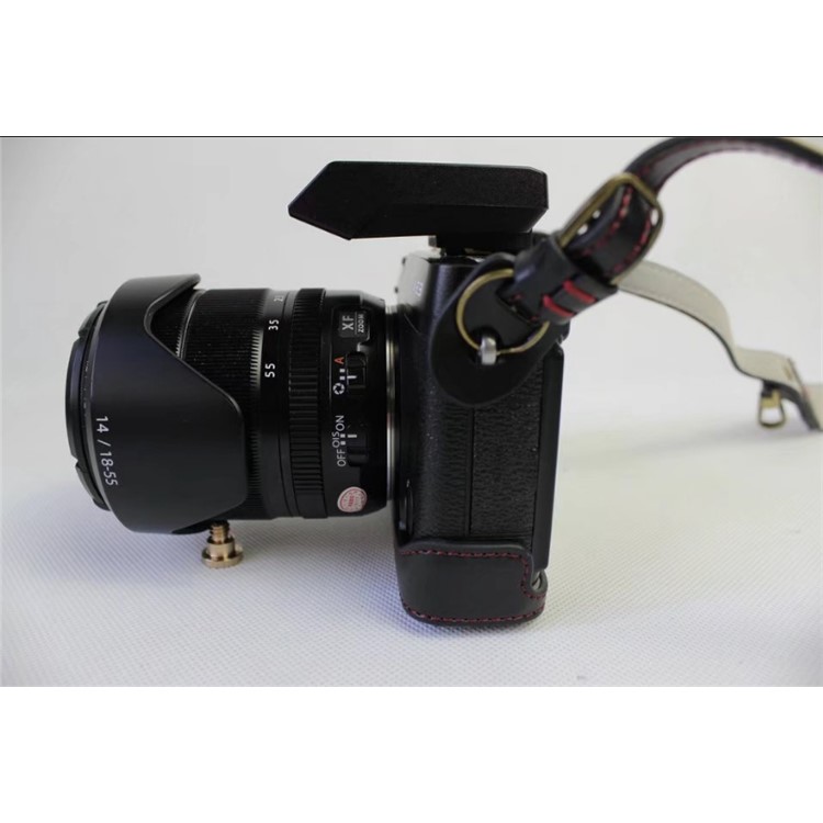 PU Leather Protective Case + Strap + Camera Lens Bag for Fujifilm X-E3 (Long-focus Edition) Camera - Black-17