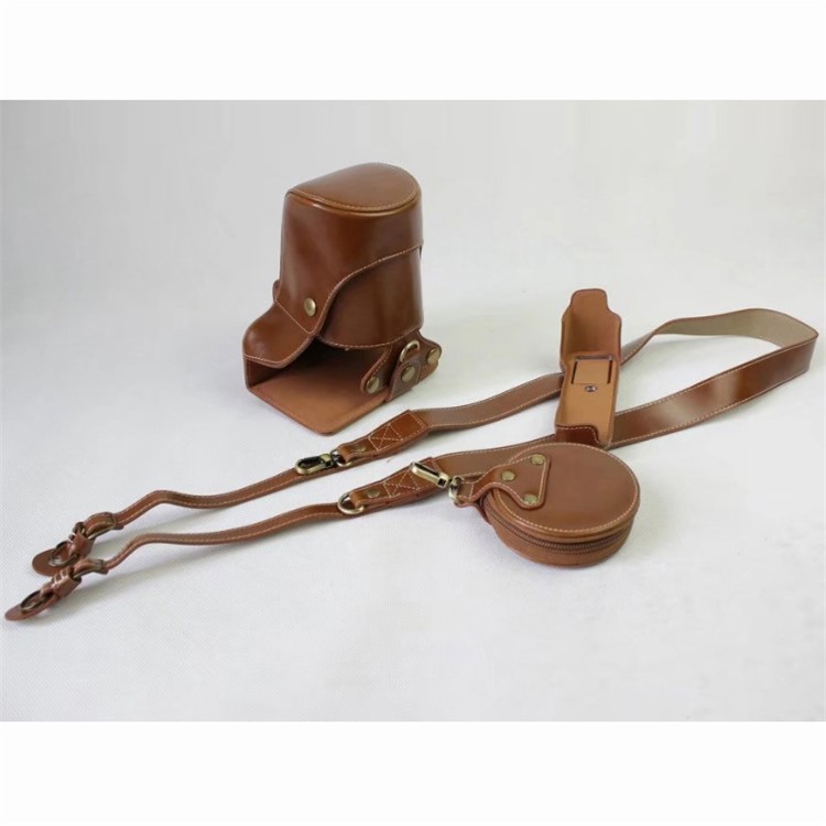 PU Leather Protective Cover + Strap + Camera Lens Bag for Fujifilm X-E3 (Long-focus Edition) Camera - Brown-1