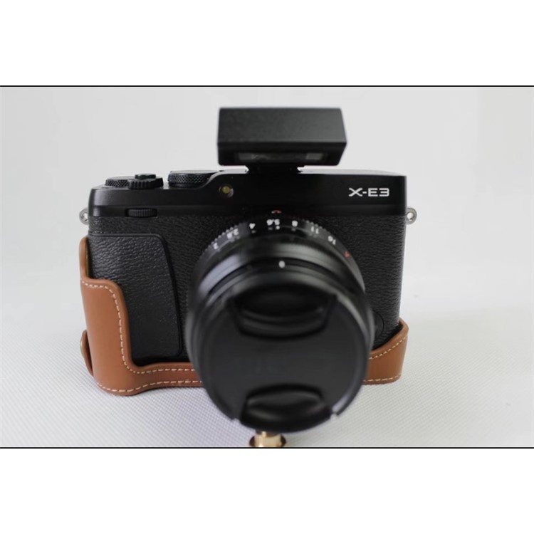Genuine Leather Half Camera Case Bag Cover Protector for Fujifilm X-E3 Camera - Brown-2