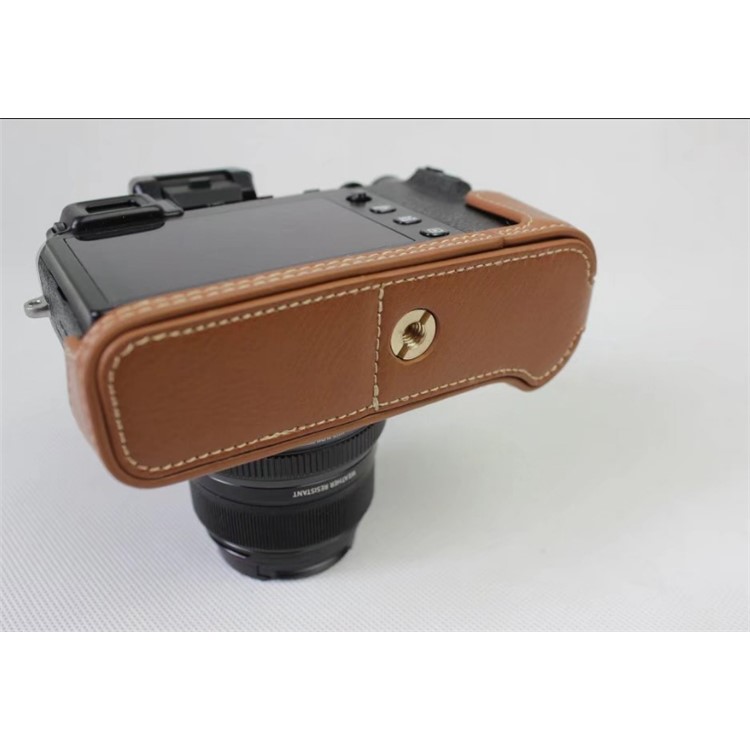 Genuine Leather Half Camera Case Bag Cover Protector for Fujifilm X-E3 Camera - Brown-4