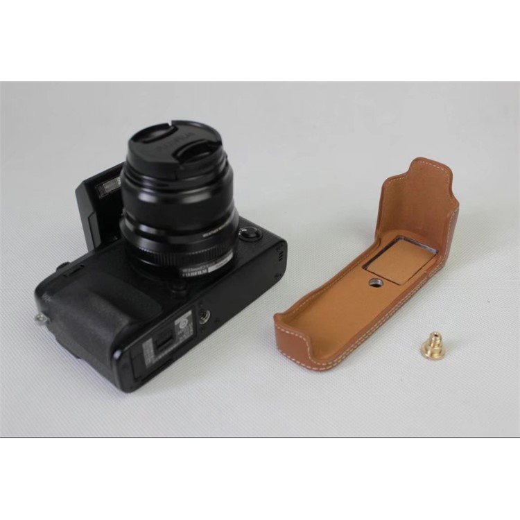 Genuine Leather Half Camera Case Bag Cover Protector for Fujifilm X-E3 Camera - Brown-6
