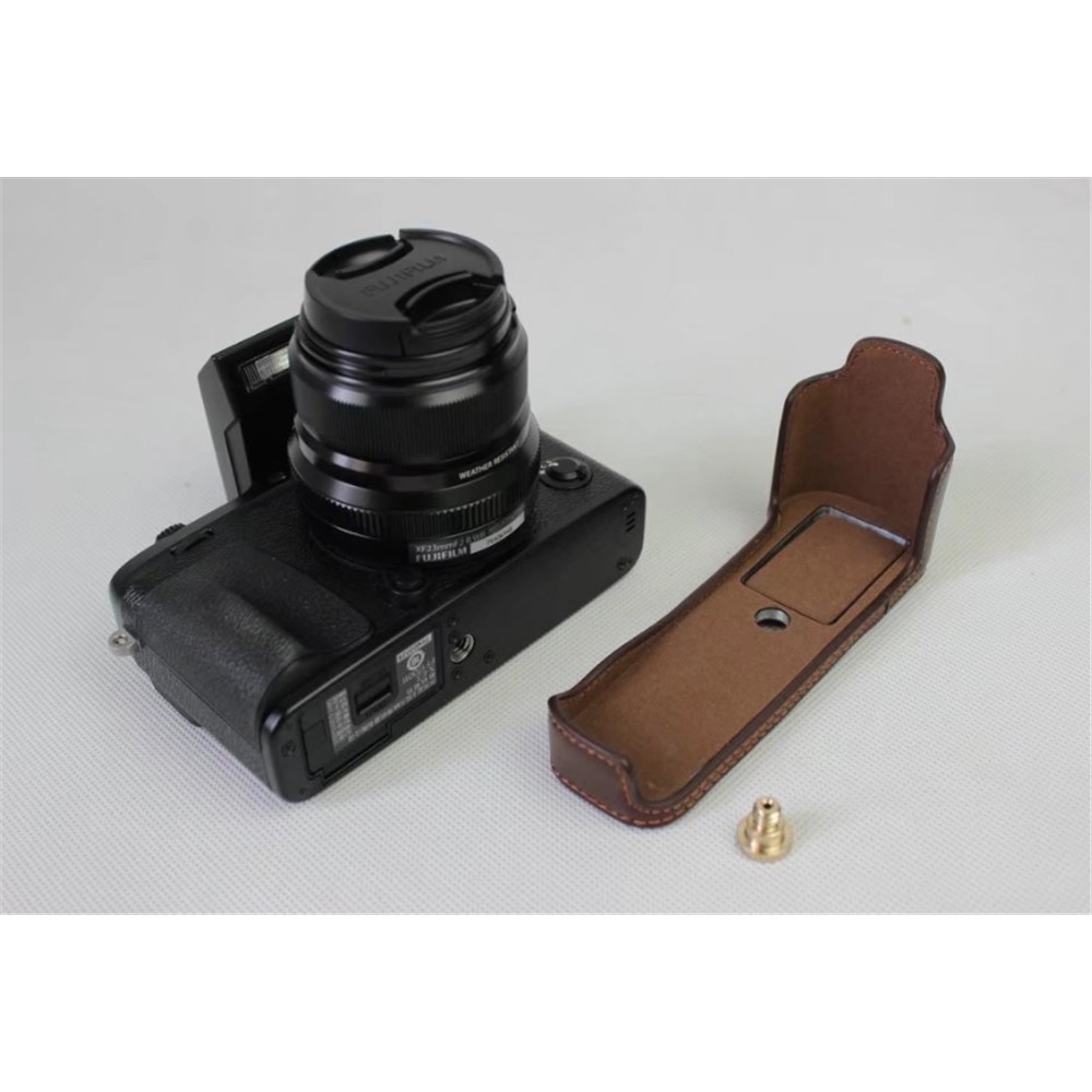 Genuine Leather Half Camera Cover Bag Case Protector for Fujifilm X-E3 Camera - Coffee-10
