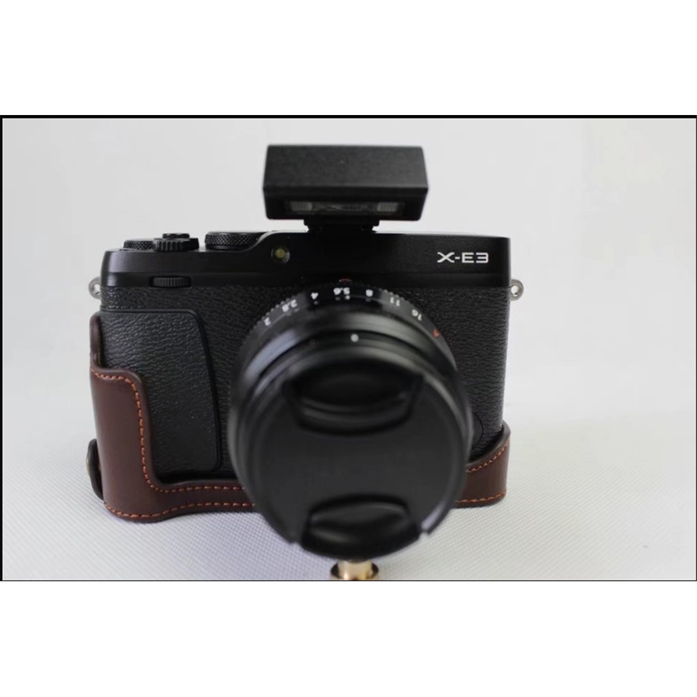 Genuine Leather Half Camera Cover Bag Case Protector for Fujifilm X-E3 Camera - Coffee-2
