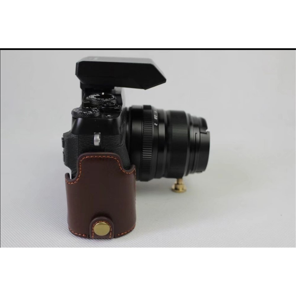 Genuine Leather Half Camera Cover Bag Case Protector for Fujifilm X-E3 Camera - Coffee-4