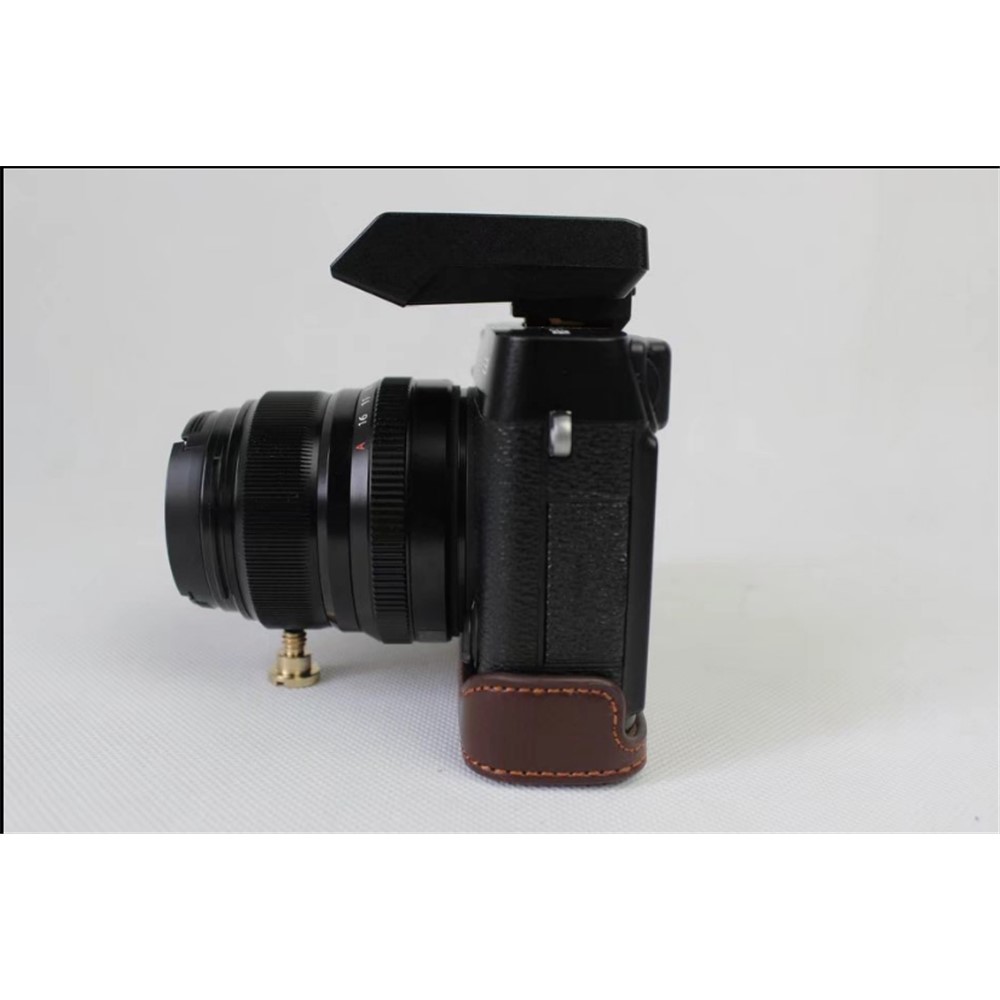 Genuine Leather Half Camera Cover Bag Case Protector for Fujifilm X-E3 Camera - Coffee-5
