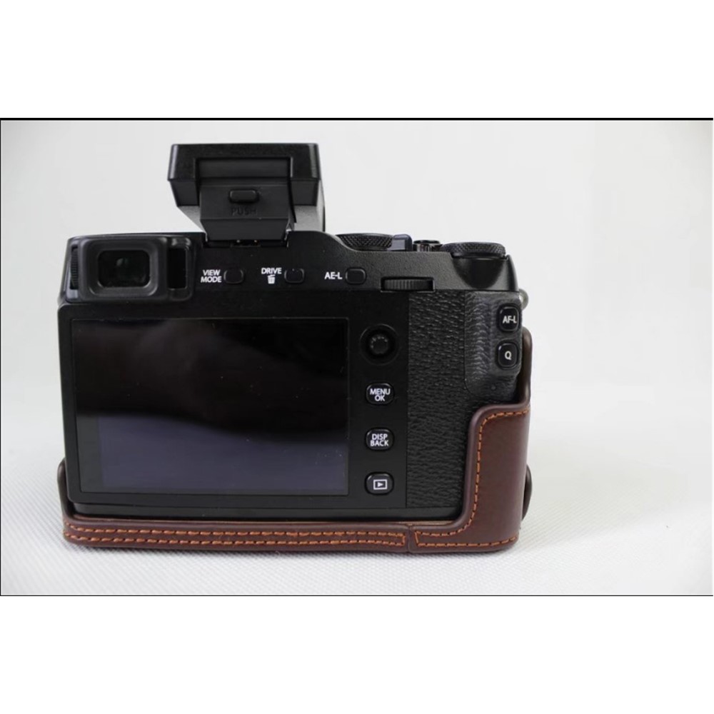 Genuine Leather Half Camera Cover Bag Case Protector for Fujifilm X-E3 Camera - Coffee-6