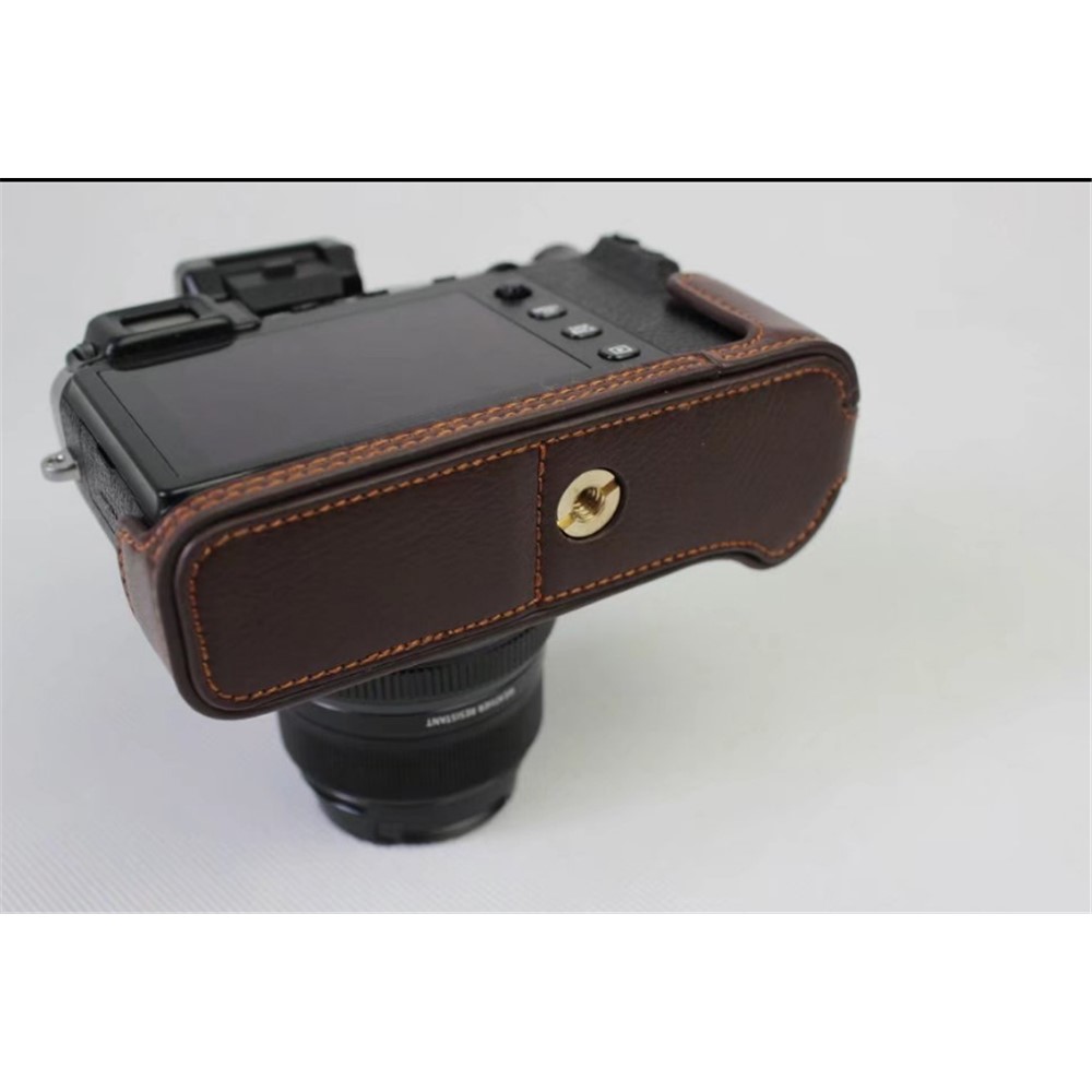 Genuine Leather Half Camera Cover Bag Case Protector for Fujifilm X-E3 Camera - Coffee-7