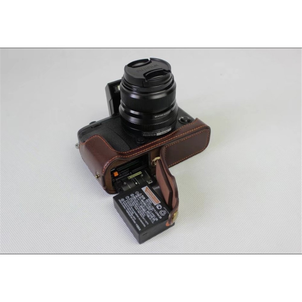 Genuine Leather Half Camera Cover Bag Case Protector for Fujifilm X-E3 Camera - Coffee-8
