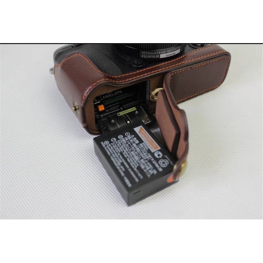 Genuine Leather Half Camera Cover Bag Case Protector for Fujifilm X-E3 Camera - Coffee-9