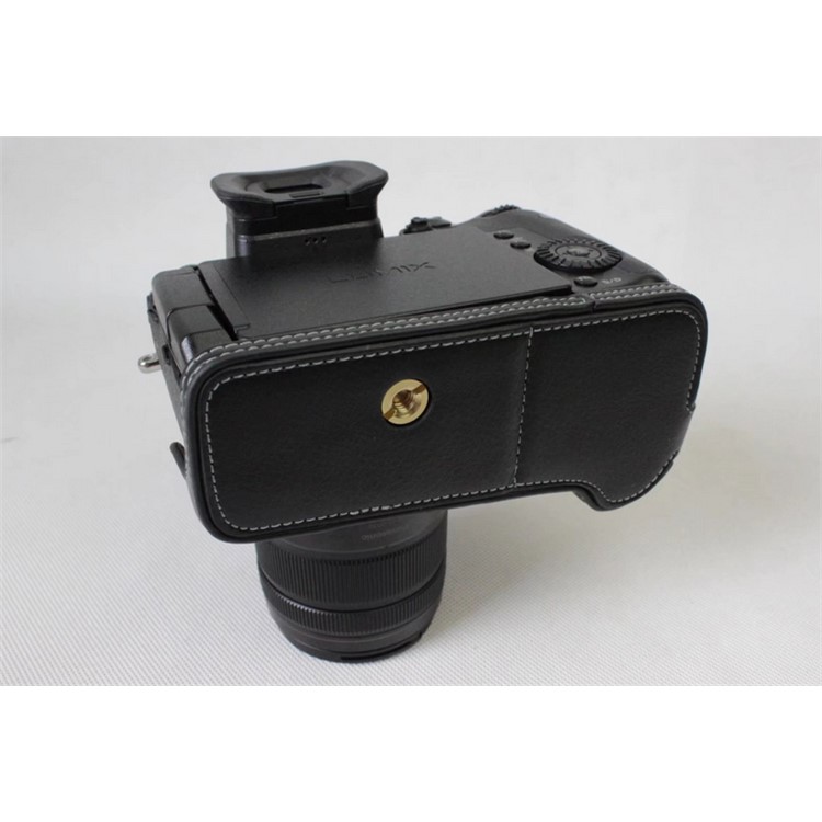 Genuine Leather Half Camera Case Bag Cover Protector for Panasonic DMC-GH5GK / GH5 Camera - Black-7