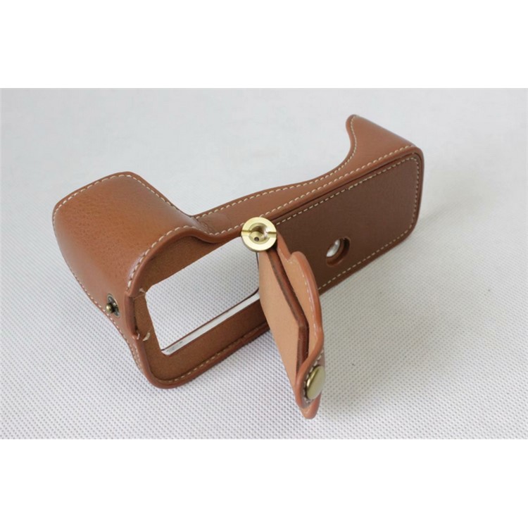 Genuine Leather Half Camera Bag Case Protector for Panasonic DMC-GH5GK / GH5 Camera - Brown-10
