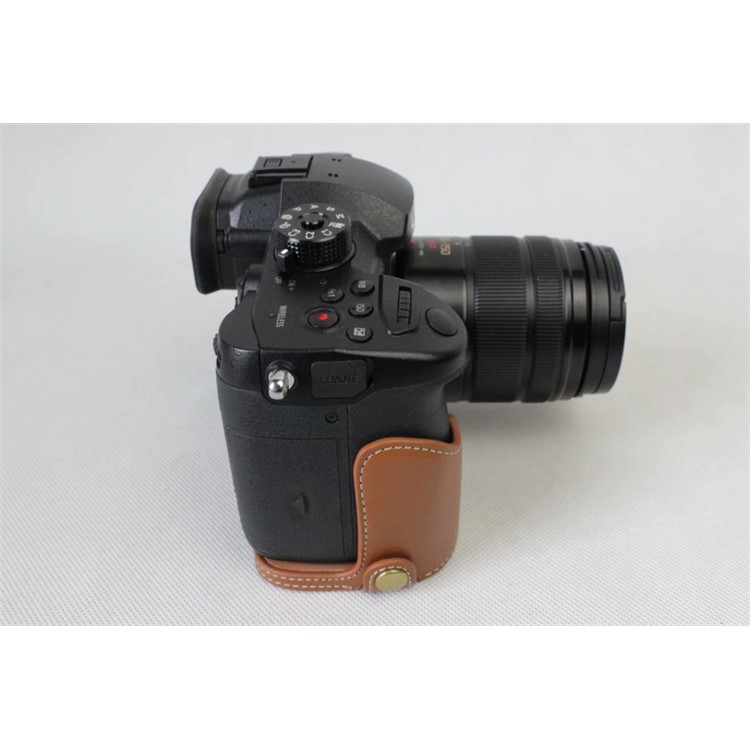 Genuine Leather Half Camera Bag Case Protector for Panasonic DMC-GH5GK / GH5 Camera - Brown-3