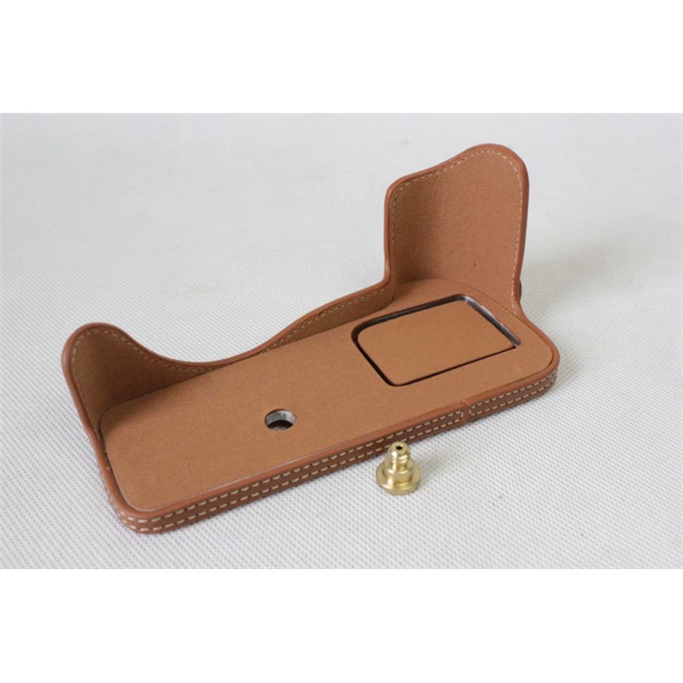 Genuine Leather Half Camera Bag Case Protector for Panasonic DMC-GH5GK / GH5 Camera - Brown-9