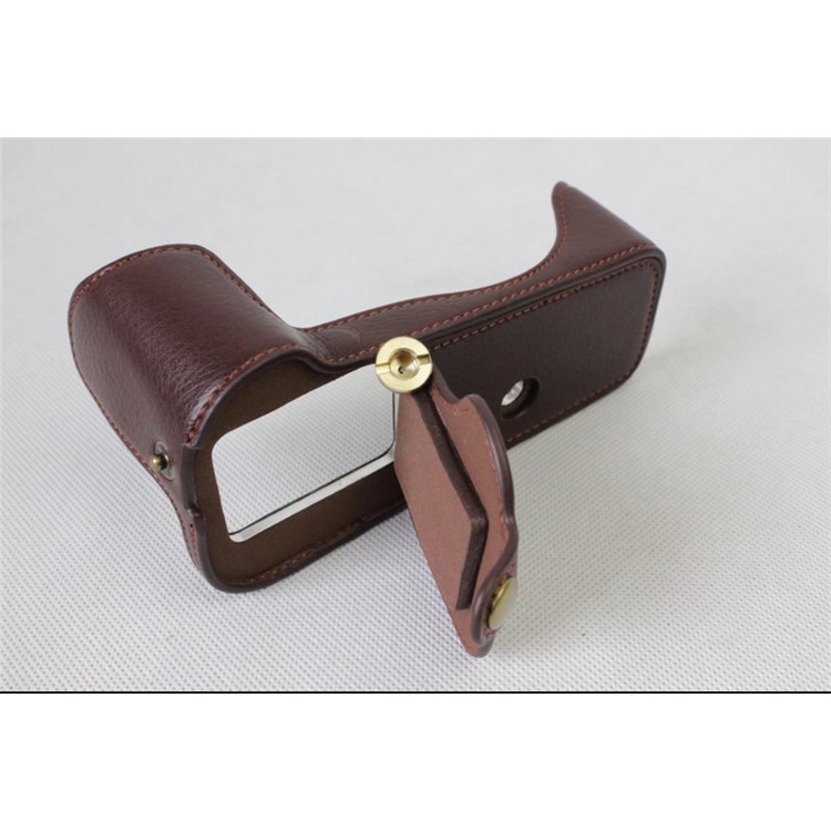 Genuine Leather Half Camera Cover Bag Case Protector for Panasonic DMC-GH5GK / GH5 Camera - Coffee-12