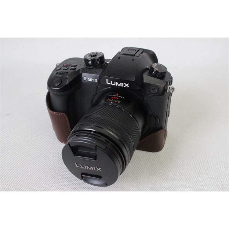 Genuine Leather Half Camera Cover Bag Case Protector for Panasonic DMC-GH5GK / GH5 Camera - Coffee-2