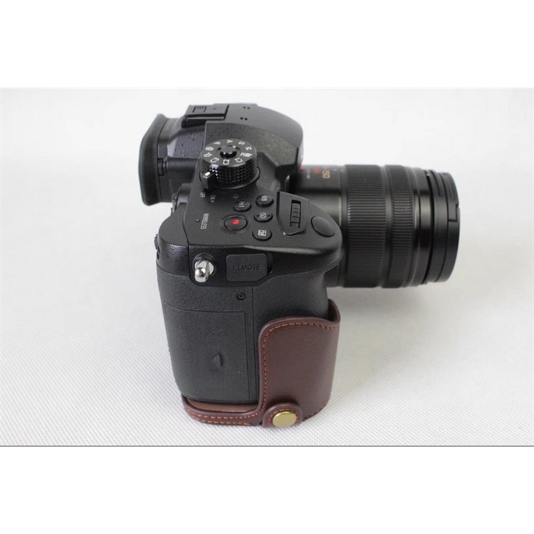 Genuine Leather Half Camera Cover Bag Case Protector for Panasonic DMC-GH5GK / GH5 Camera - Coffee-3
