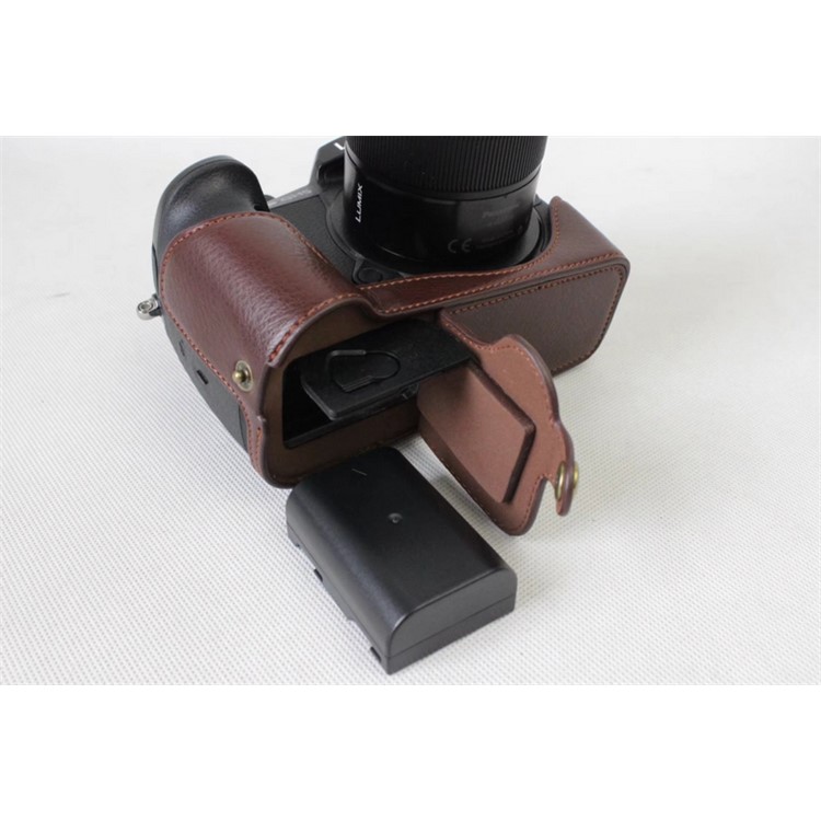 Genuine Leather Half Camera Cover Bag Case Protector for Panasonic DMC-GH5GK / GH5 Camera - Coffee-8