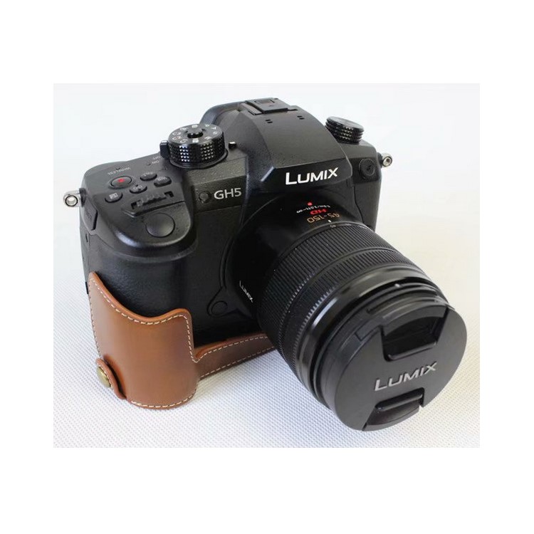 PU Leather Half Camera Case Bag for Panasonic DMC-GH5GK - Brown-1