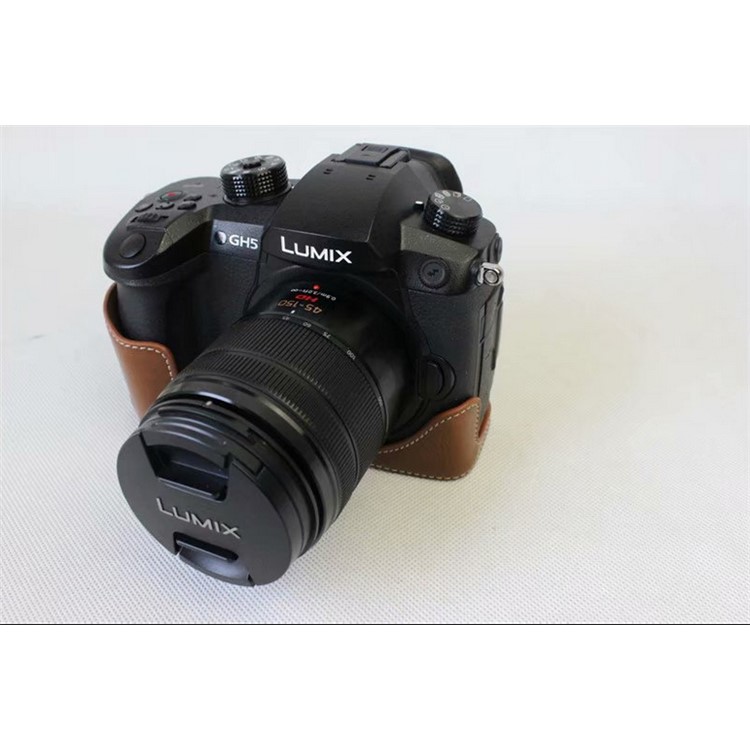 PU Leather Half Camera Case Bag for Panasonic DMC-GH5GK - Brown-2