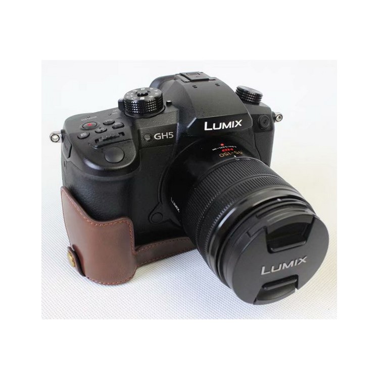 PU Leather Half Camera Protective Case for Panasonic DMC-GH5GK - Coffee-1