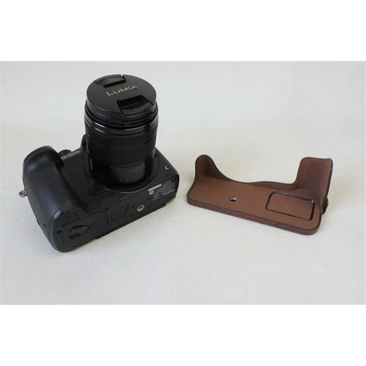 PU Leather Half Camera Protective Case for Panasonic DMC-GH5GK - Coffee-8
