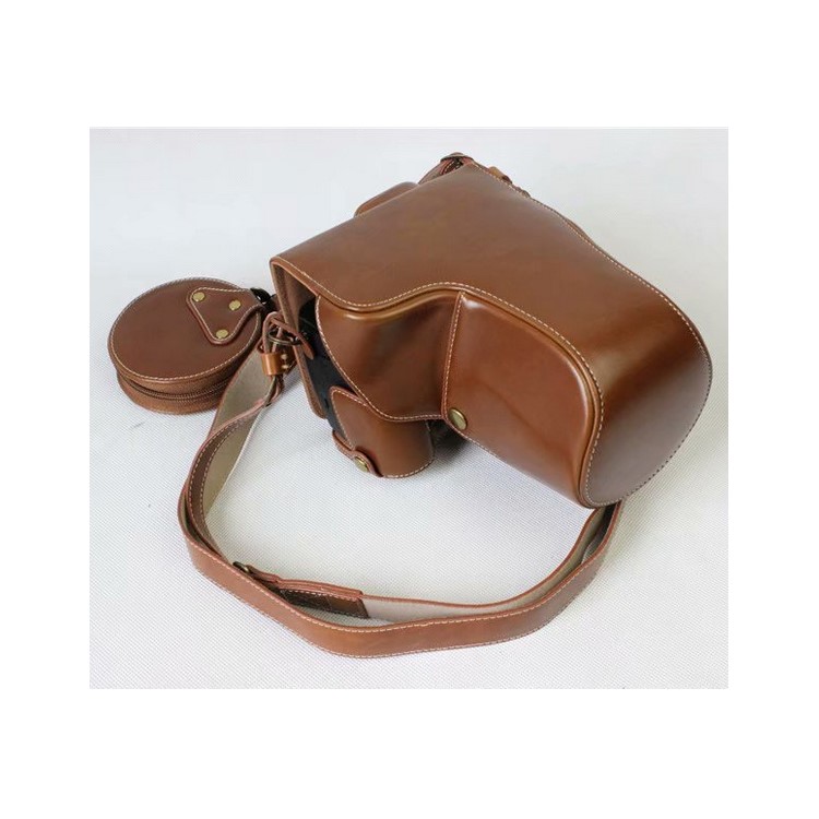 PU Leather Protective Pouch + Strap + Camera Lens Bag for Panasonic DMC-GH5GK Camera with 45-150mm Lens - Brown-1