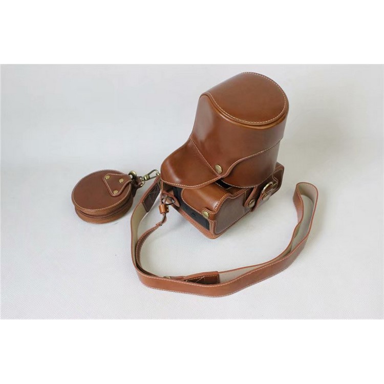 PU Leather Protective Pouch + Strap + Camera Lens Bag for Panasonic DMC-GH5GK Camera with 45-150mm Lens - Brown-2