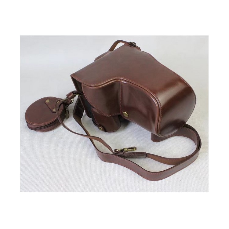 PU Leather Protective Cover + Strap + Camera Lens Bag for Panasonic DMC-GH5GK Camera with 45-150mm Lens - Coffee-1
