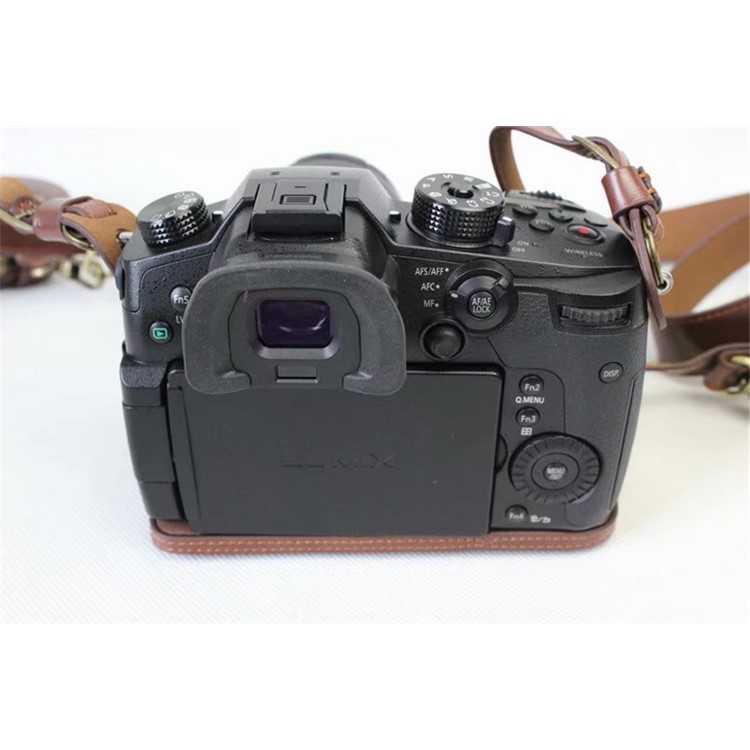 PU Leather Protective Cover + Strap + Camera Lens Bag for Panasonic DMC-GH5GK Camera with 45-150mm Lens - Coffee-13