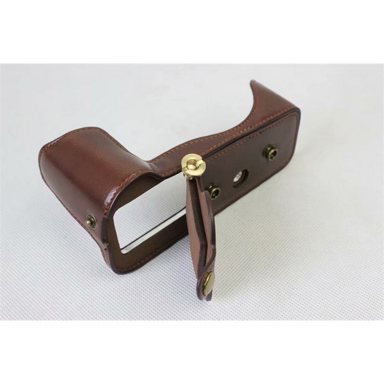 PU Leather Protective Cover + Strap + Camera Lens Bag for Panasonic DMC-GH5GK Camera with 45-150mm Lens - Coffee-15