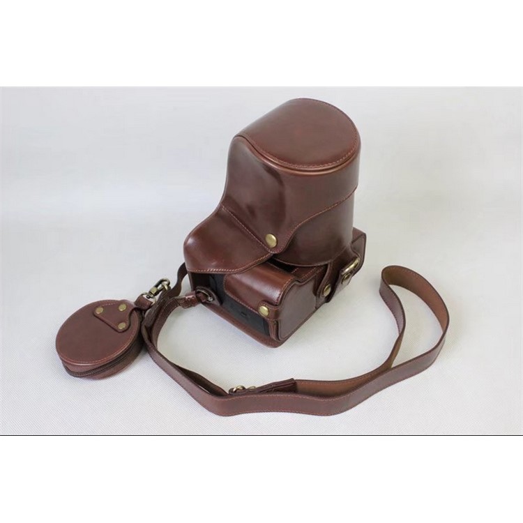 PU Leather Protective Cover + Strap + Camera Lens Bag for Panasonic DMC-GH5GK Camera with 45-150mm Lens - Coffee-2