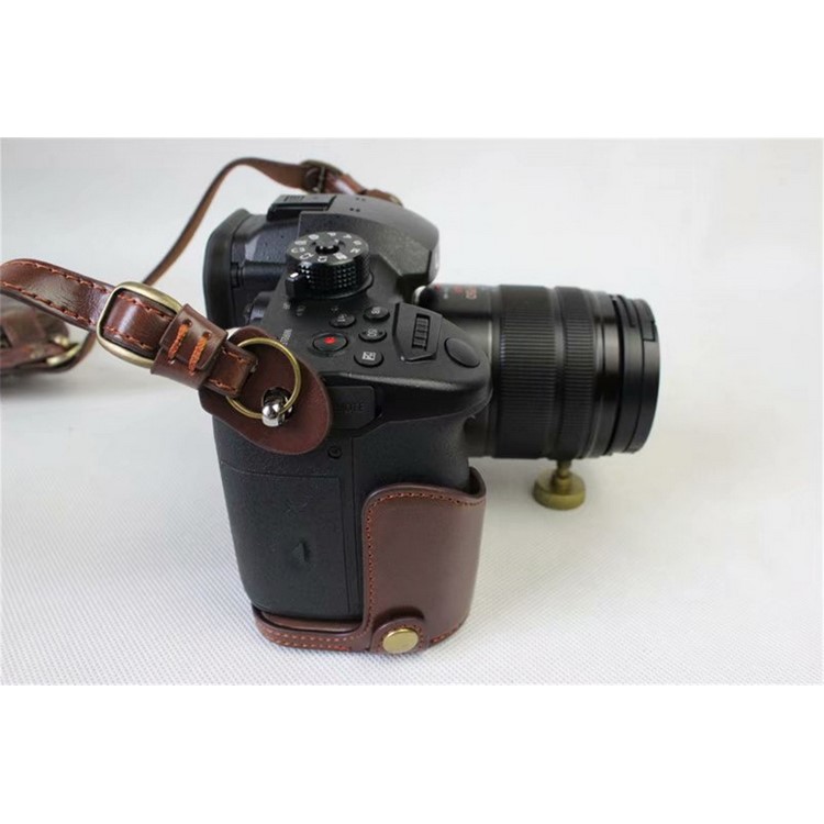 PU Leather Protective Cover + Strap + Camera Lens Bag for Panasonic DMC-GH5GK Camera with 45-150mm Lens - Coffee-8