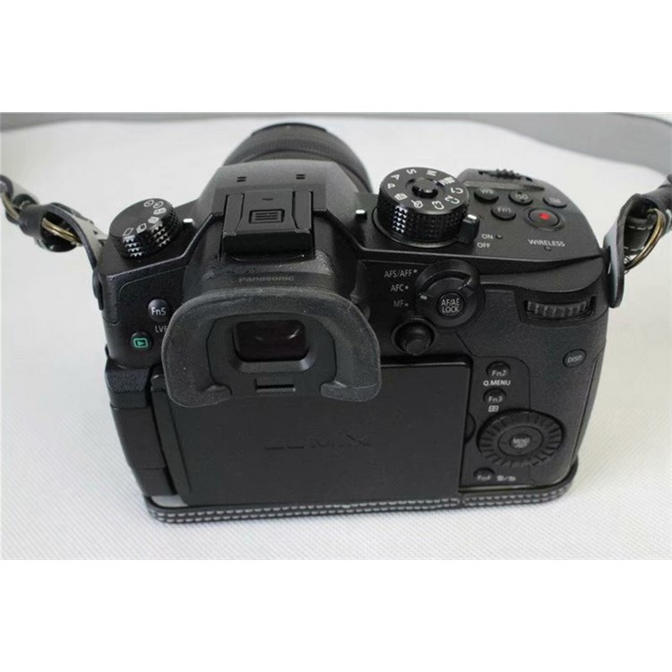 Genuine Leather Protective Case + Strap + Camera Lens Bag for Panasonic DMC-GH5GK Camera with 45-150mm Lens - Black-18