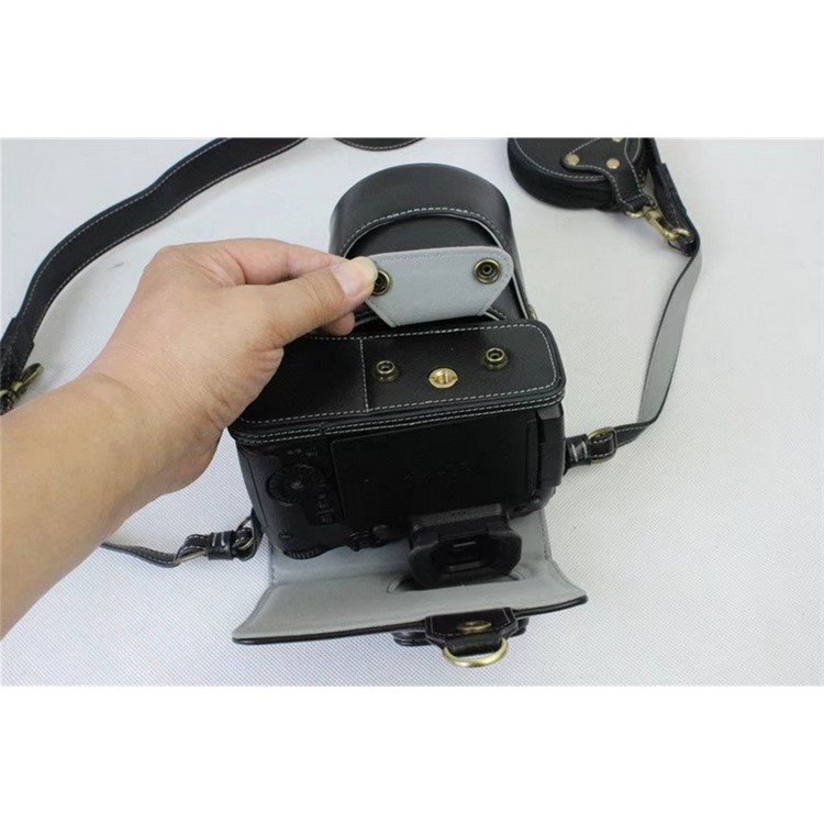 Genuine Leather Protective Case + Strap + Camera Lens Bag for Panasonic DMC-GH5GK Camera with 45-150mm Lens - Black-7
