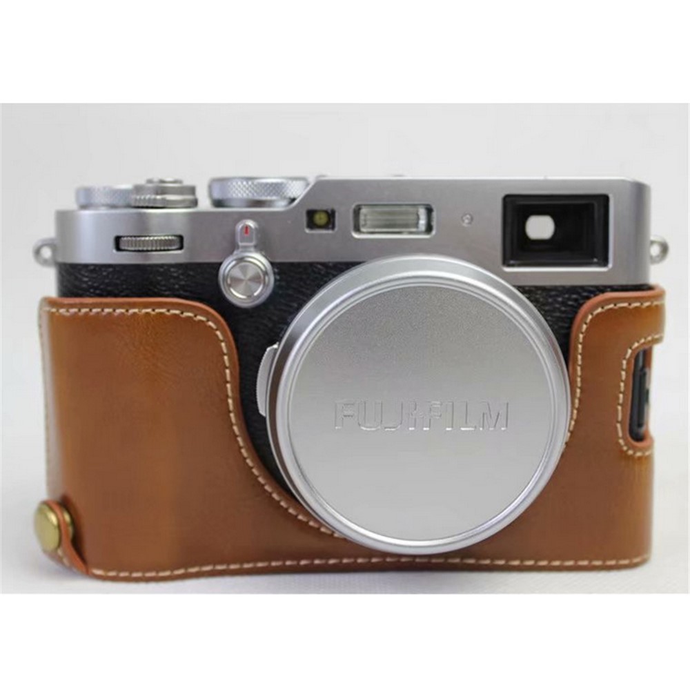 PU Leather Half Camera Protection Cover for Fujifilm X100F - Brown-1