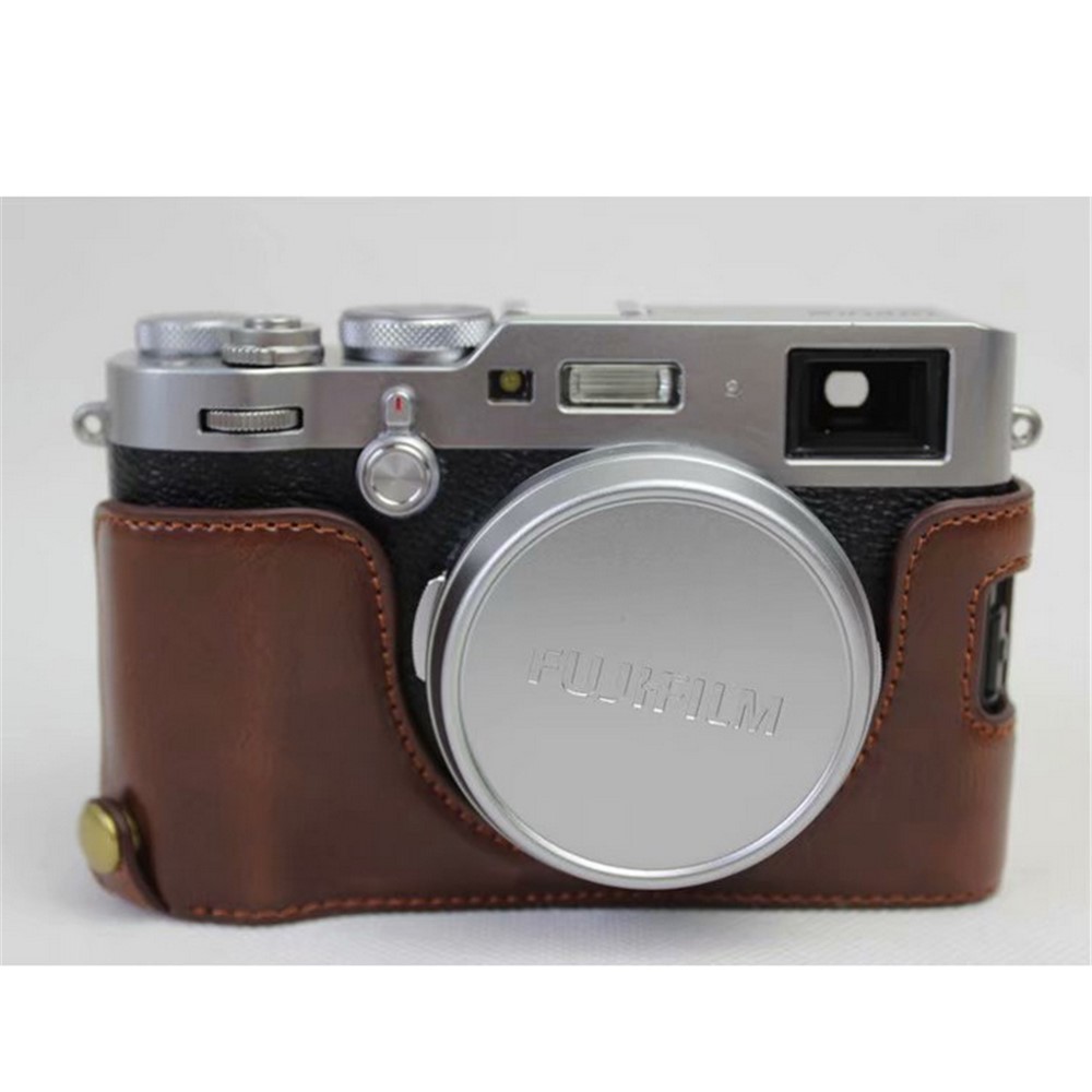 PU Leather Half Camera Protective Shell for Fujifilm X100F - Coffee-1
