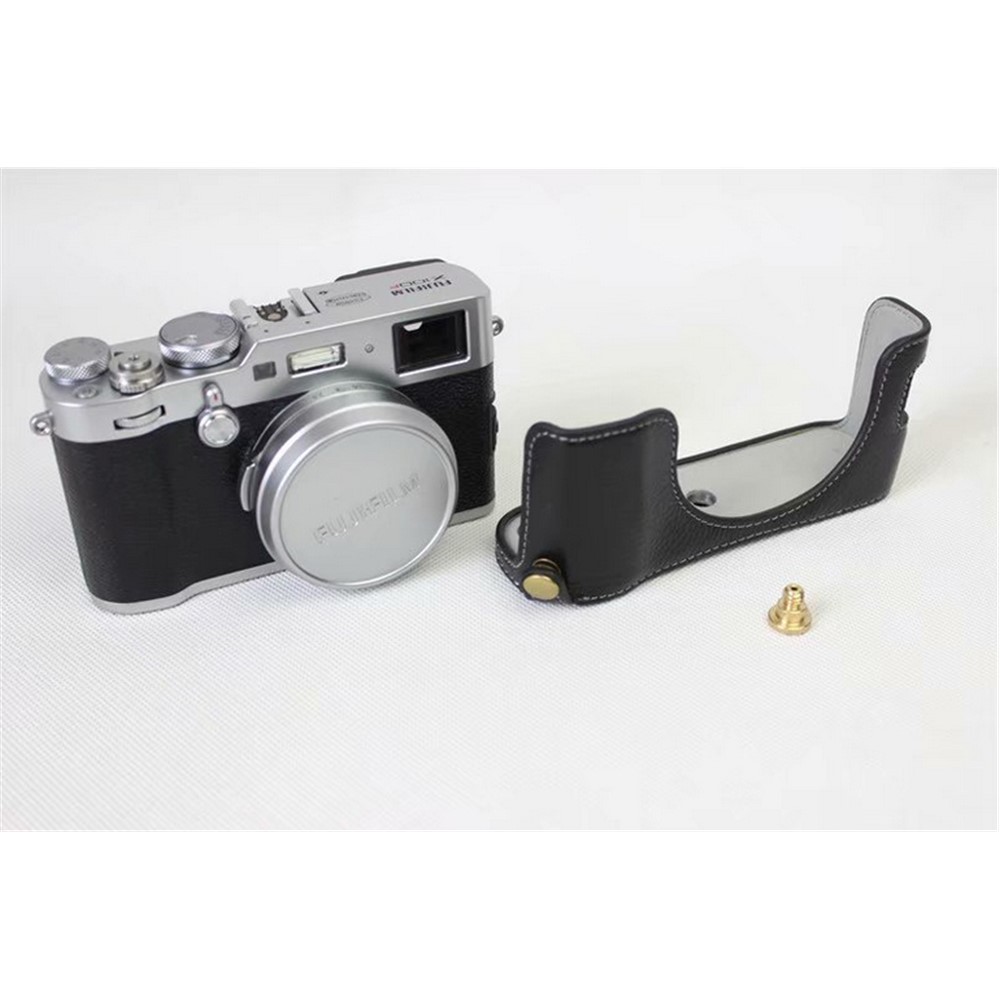 Genuine Leather Half Camera Protection Case Bag for Fujifilm X100F - Black-10