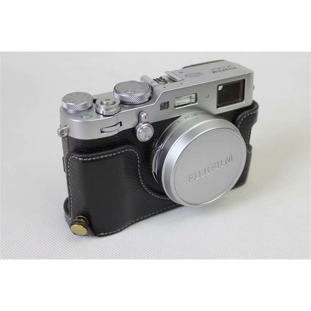 Genuine Leather Half Camera Protection Case Bag for Fujifilm X100F - Black-2