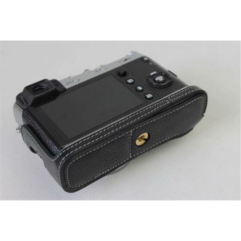 Bolsa de Proteção de Meia Câmera de Couro Genuíno Para Fujifilm X100f - Preto