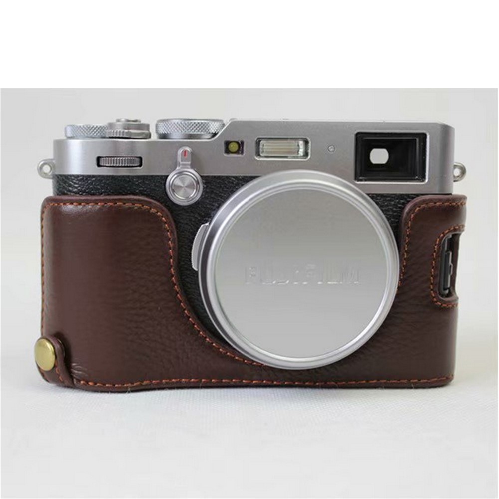 Genuine Leather Half Camera Protective Cover Shell for Fujifilm X100F - Coffee-1
