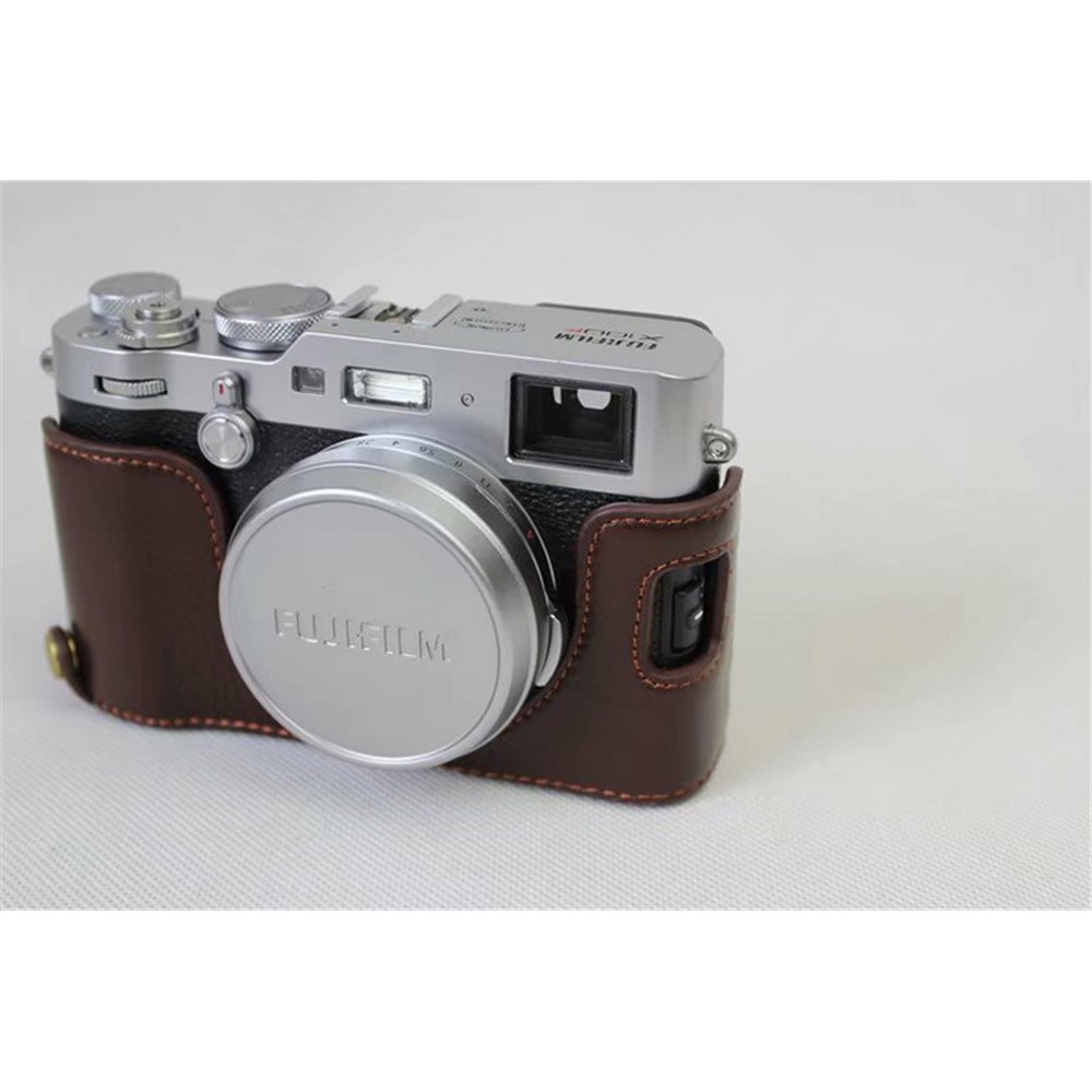 Genuine Leather Half Camera Protective Cover Shell for Fujifilm X100F - Coffee-3