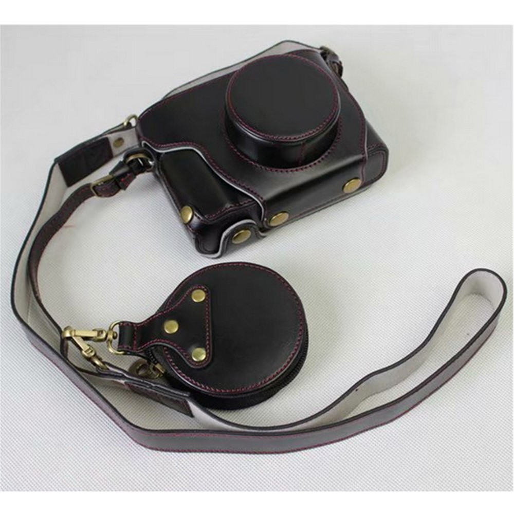 PU Leather Camera Protective Case + Strap + Camera Lens Bag for Fujifilm X100F - Black-1
