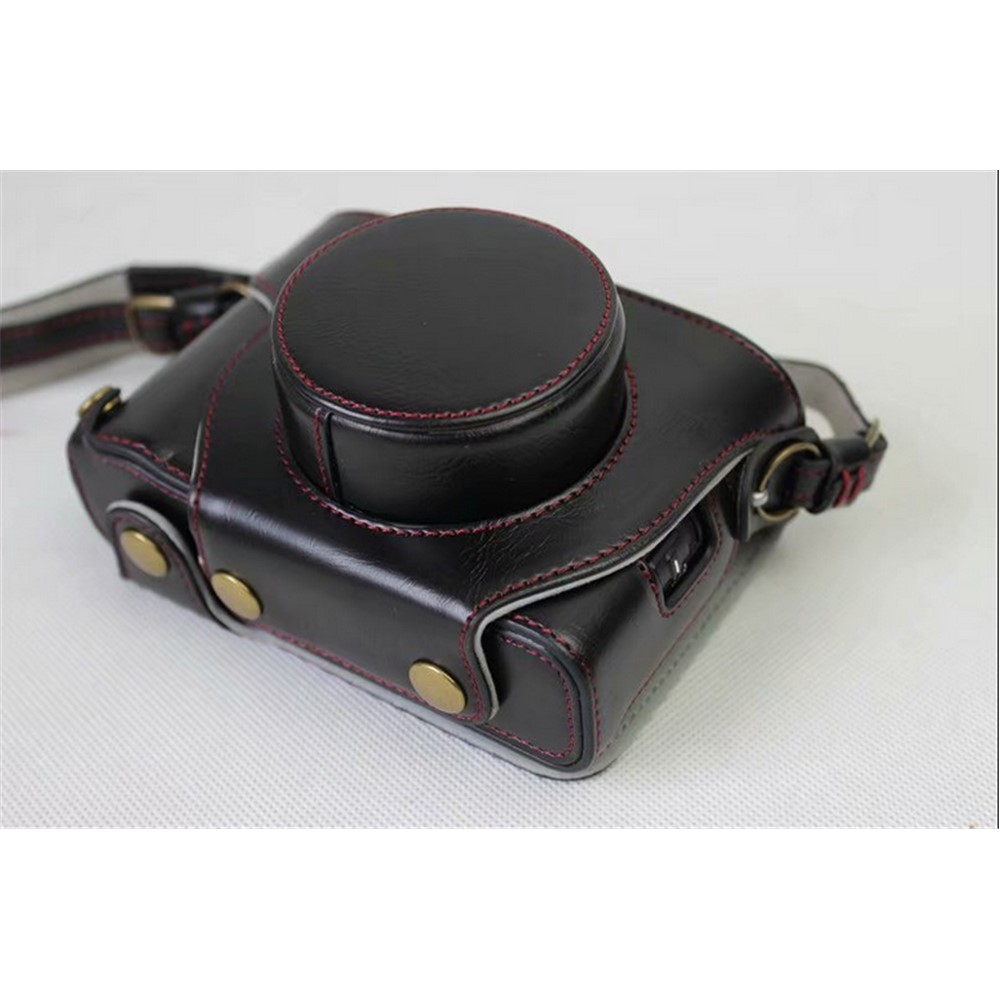PU Leather Camera Protective Case + Strap + Camera Lens Bag for Fujifilm X100F - Black-3