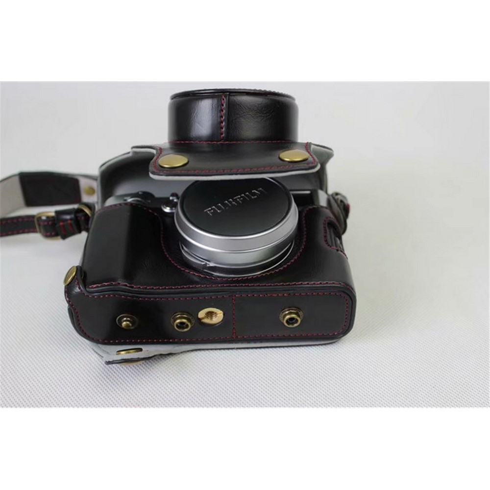 PU Leather Camera Protective Case + Strap + Camera Lens Bag for Fujifilm X100F - Black-4