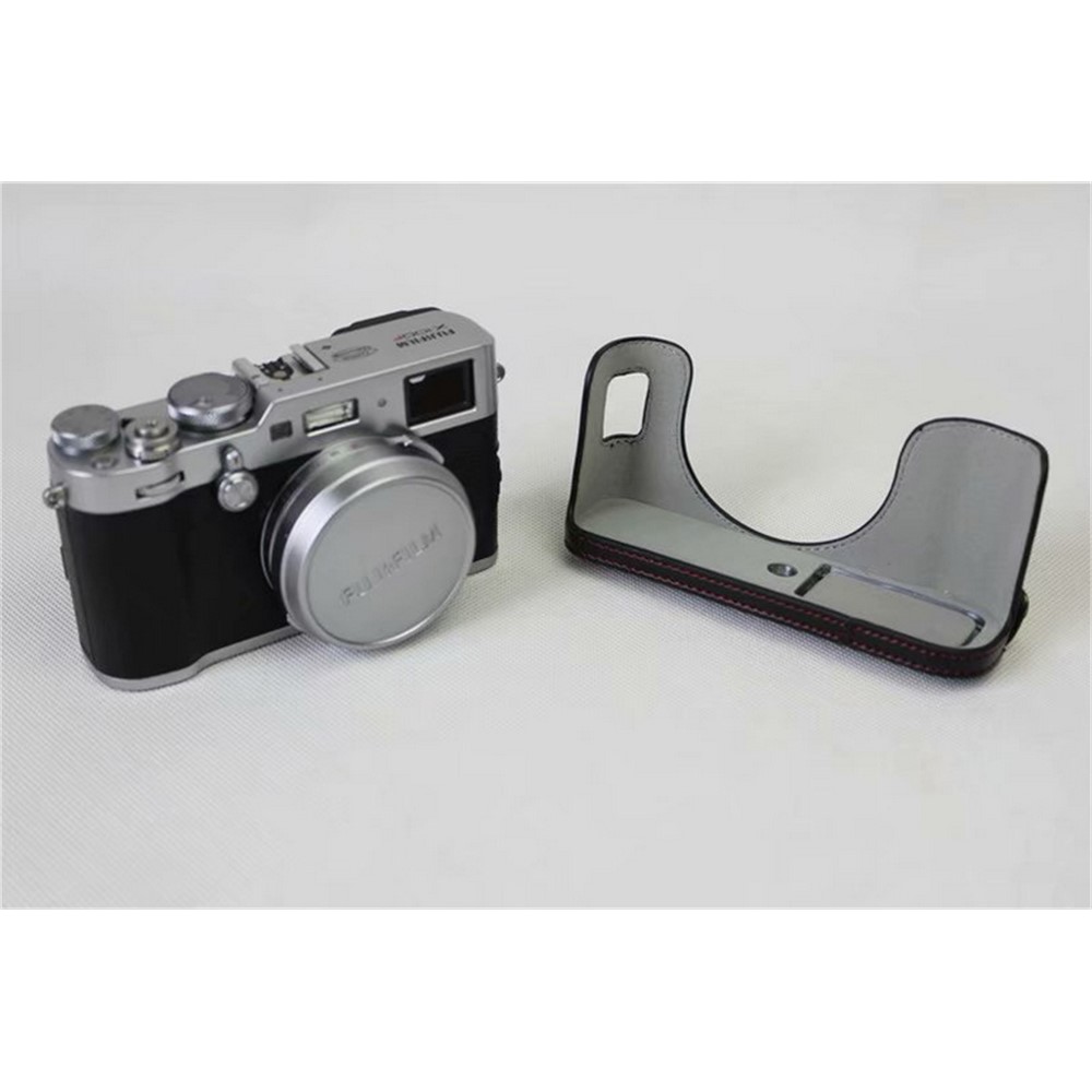 PU en Cuir Camera Protective Case + Sangle + Sac de Lentilles de Caméra Pour Fujifilm X100F - le Noir